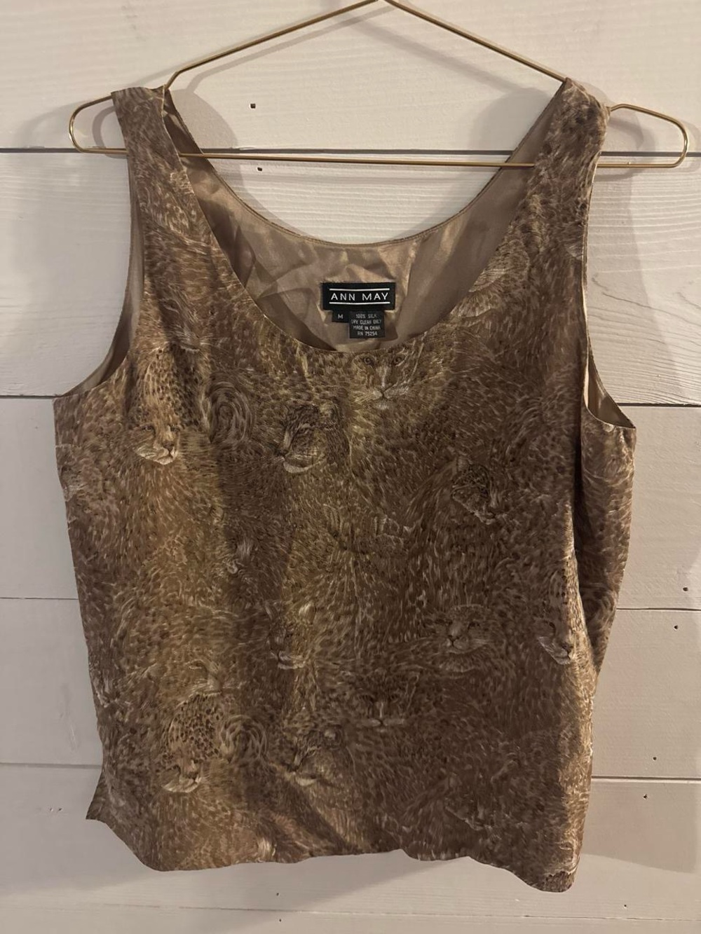 Women's Brown 100% Silk Scoop Neck Tank Top